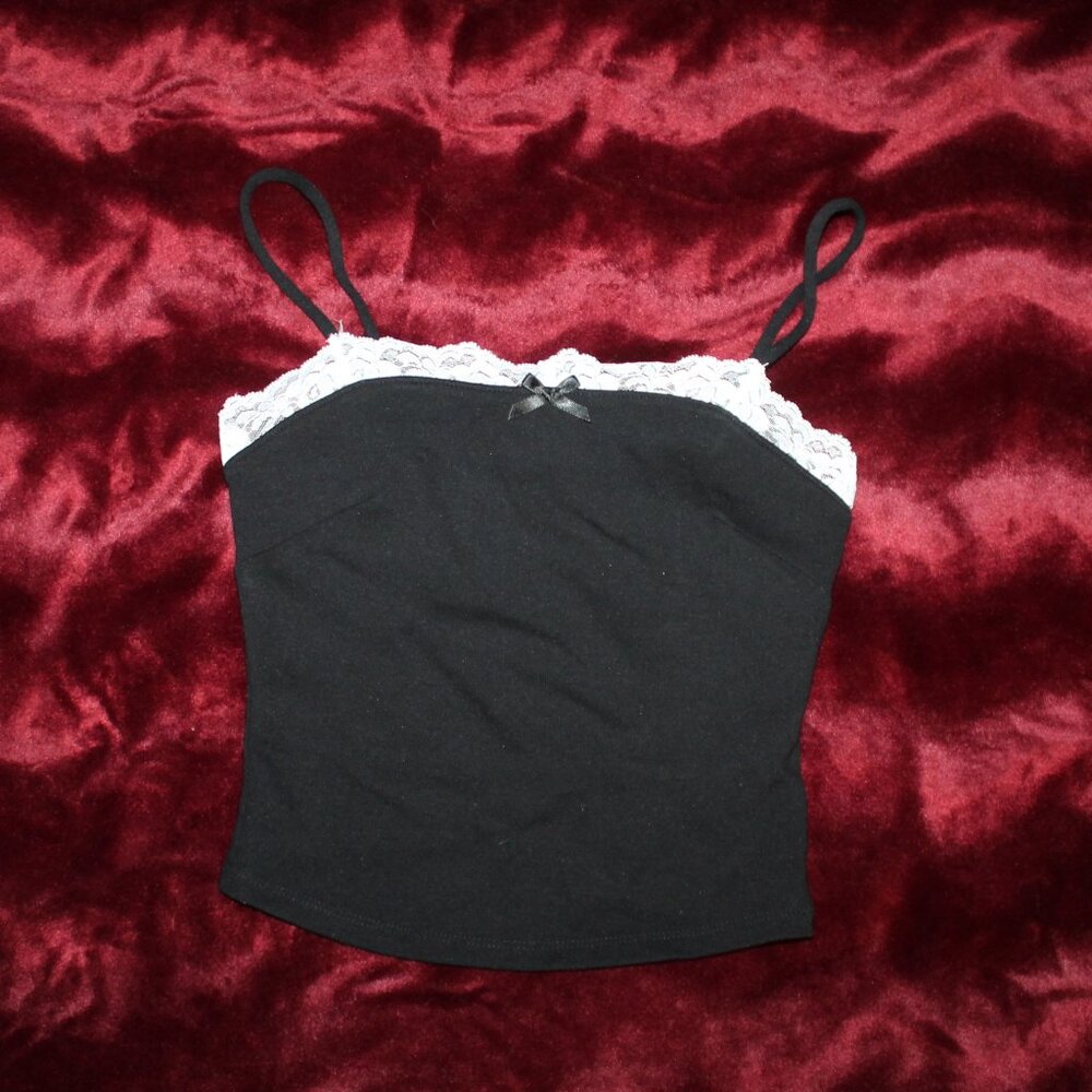 Black and white lace crop top